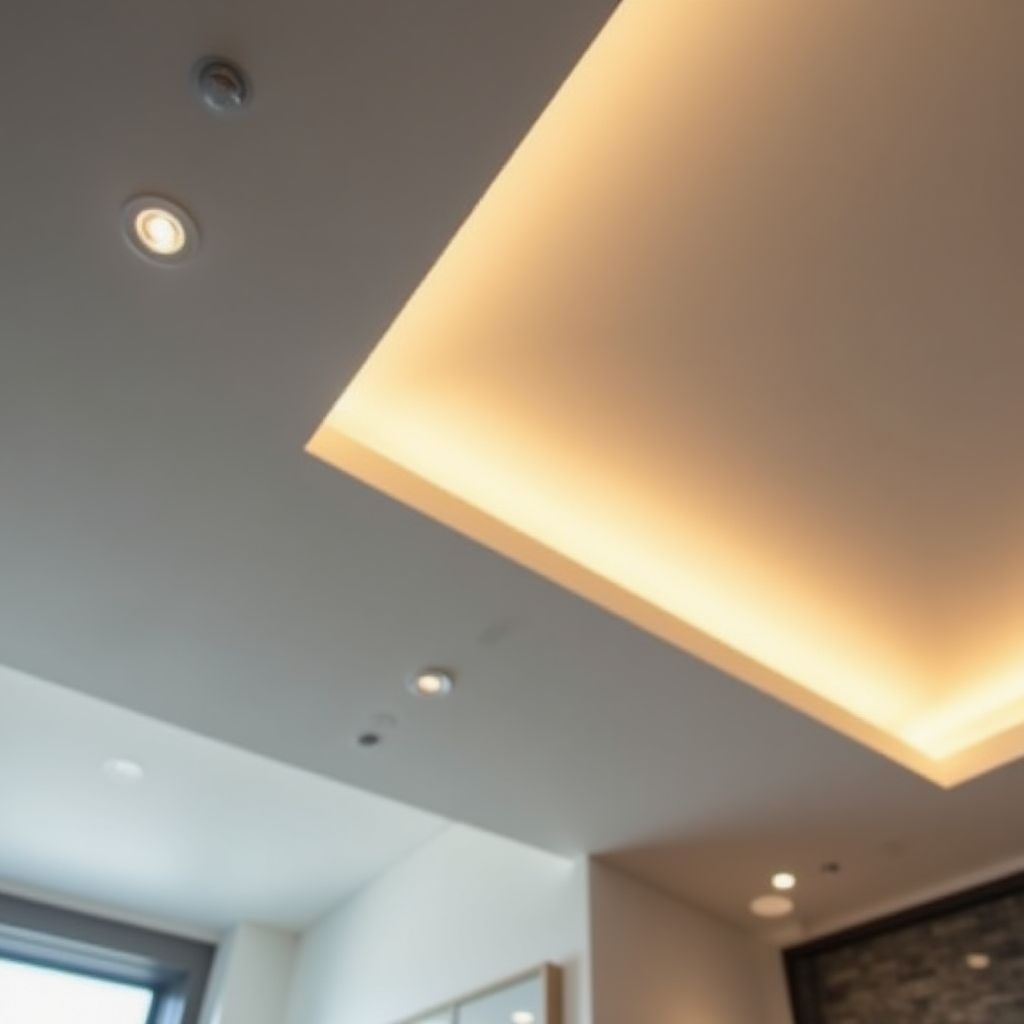 Detailaufnahme von LED-Beleuchtung in einer Spanndecke
